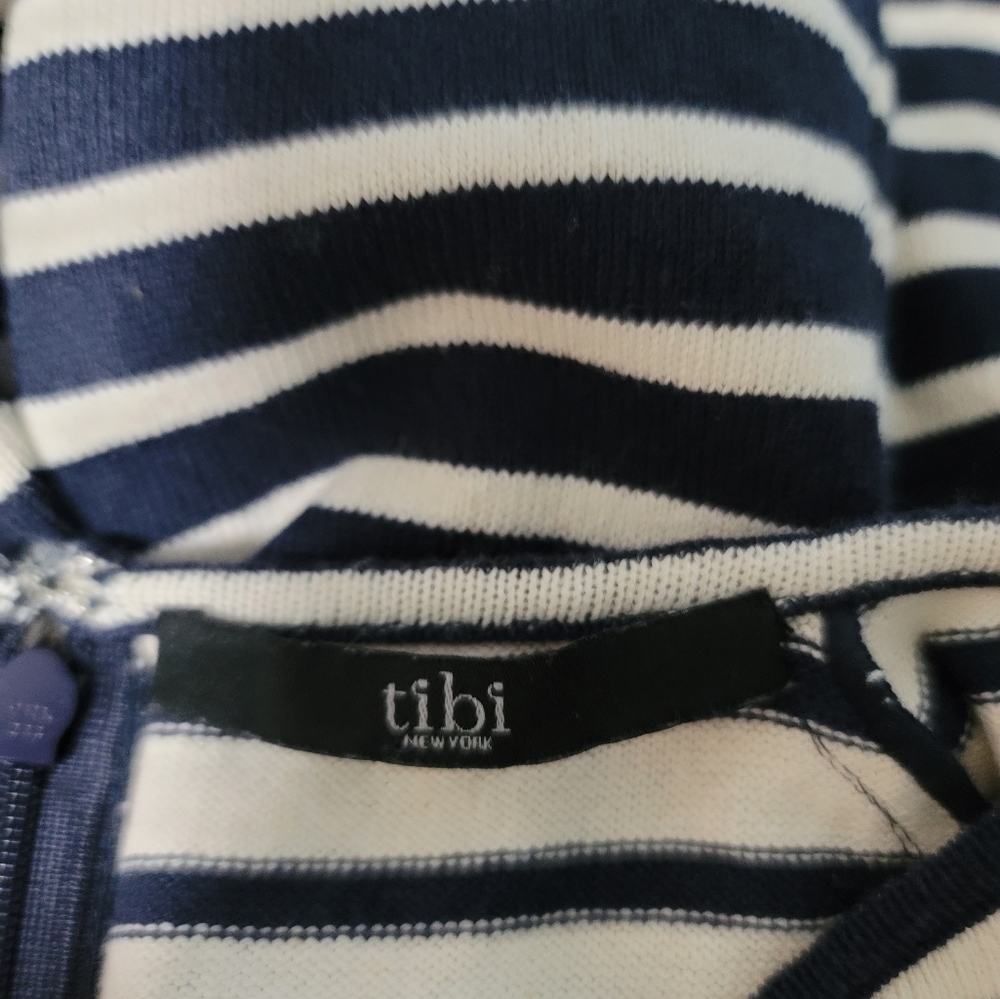 Tibi Blue White Striped Cotton Knit Skater Dress Short Sleeve Size XS - Picture 11 of 12